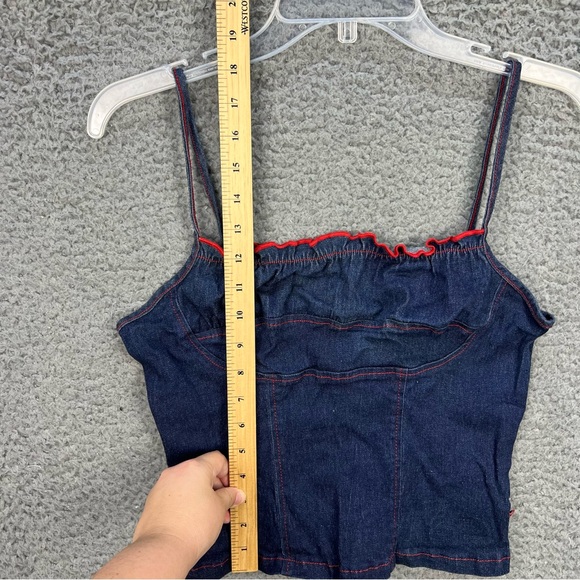 Vtg Hot Kiss Babydoll Crop Top Large Denim Red Detail 90s/Y2K Fitted Strappy EUC - Picture 5 of 11